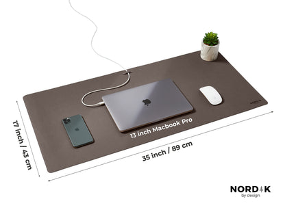 Nordik Cork Leather Desk Mat Cable Organizer - Gunmetal Grey 35 X 17 inch - Premium Extended Mouse Mat for Home Office Accessories - Non-Slip Vegan Leather Desk Pad Protector & Desk Blotter Pad