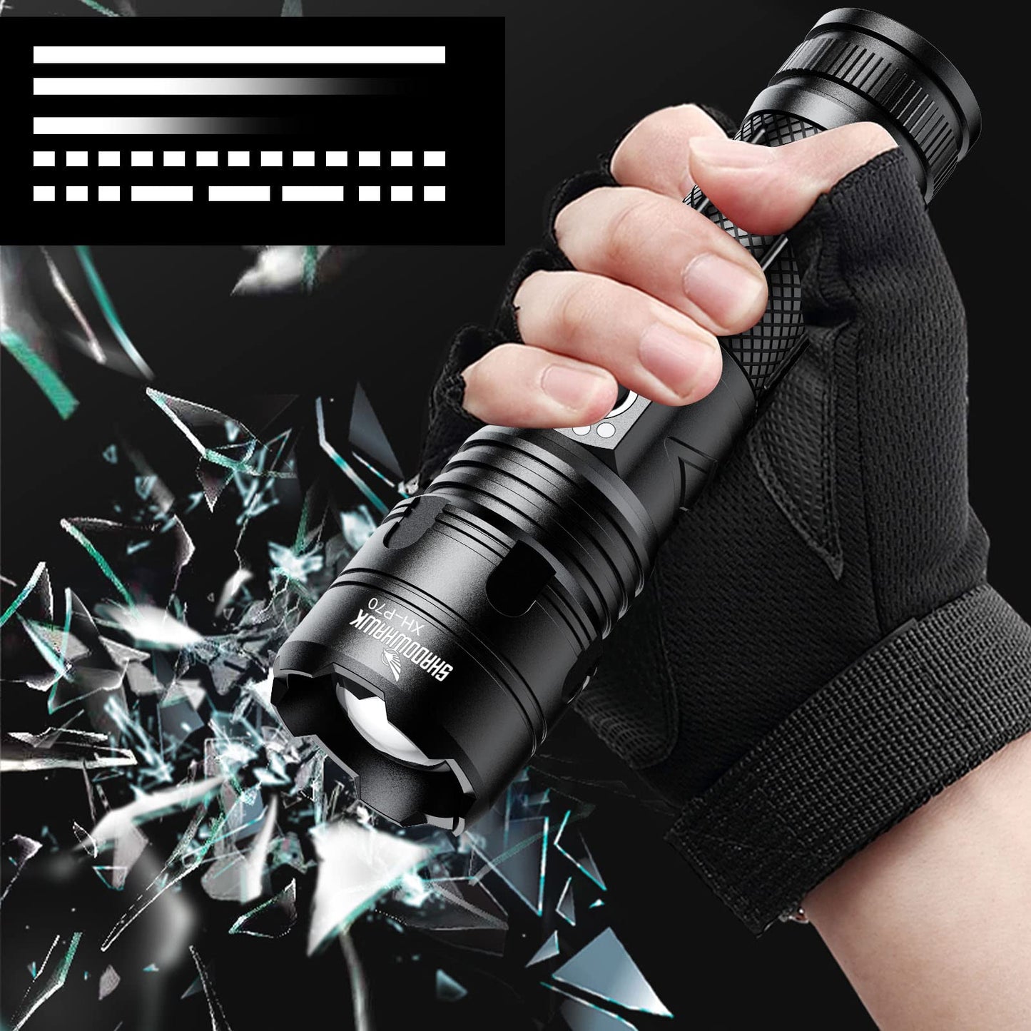 Shadowhawk Torches LED Super Bright, Rechargeable LED Torch P70 450000 Lumens Powerful Flashlight Rechargeable Battery Torch for Dog Walking Hiking Emergency Gift
