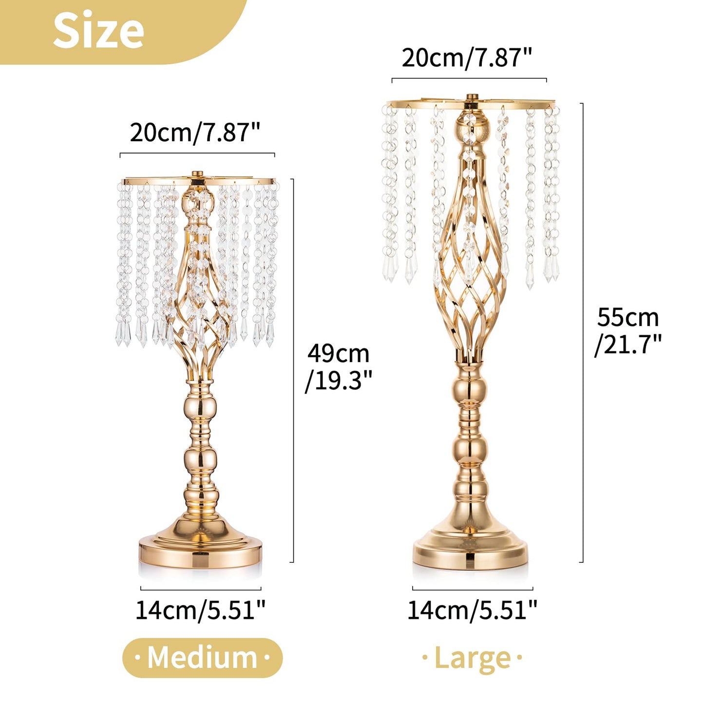 2 Pcs 19.3 inches Gold Centerpieces Table Tall Crystal Flowers Stand Wedding Road Lead Flower Holders Crystal Chandelier Metal for Reception Tables Supplies