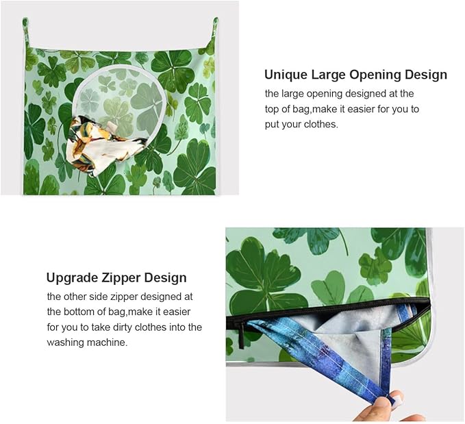 Green St Patrick Clovers Hanging Laundry Hamper Door Hampers Bag Basket