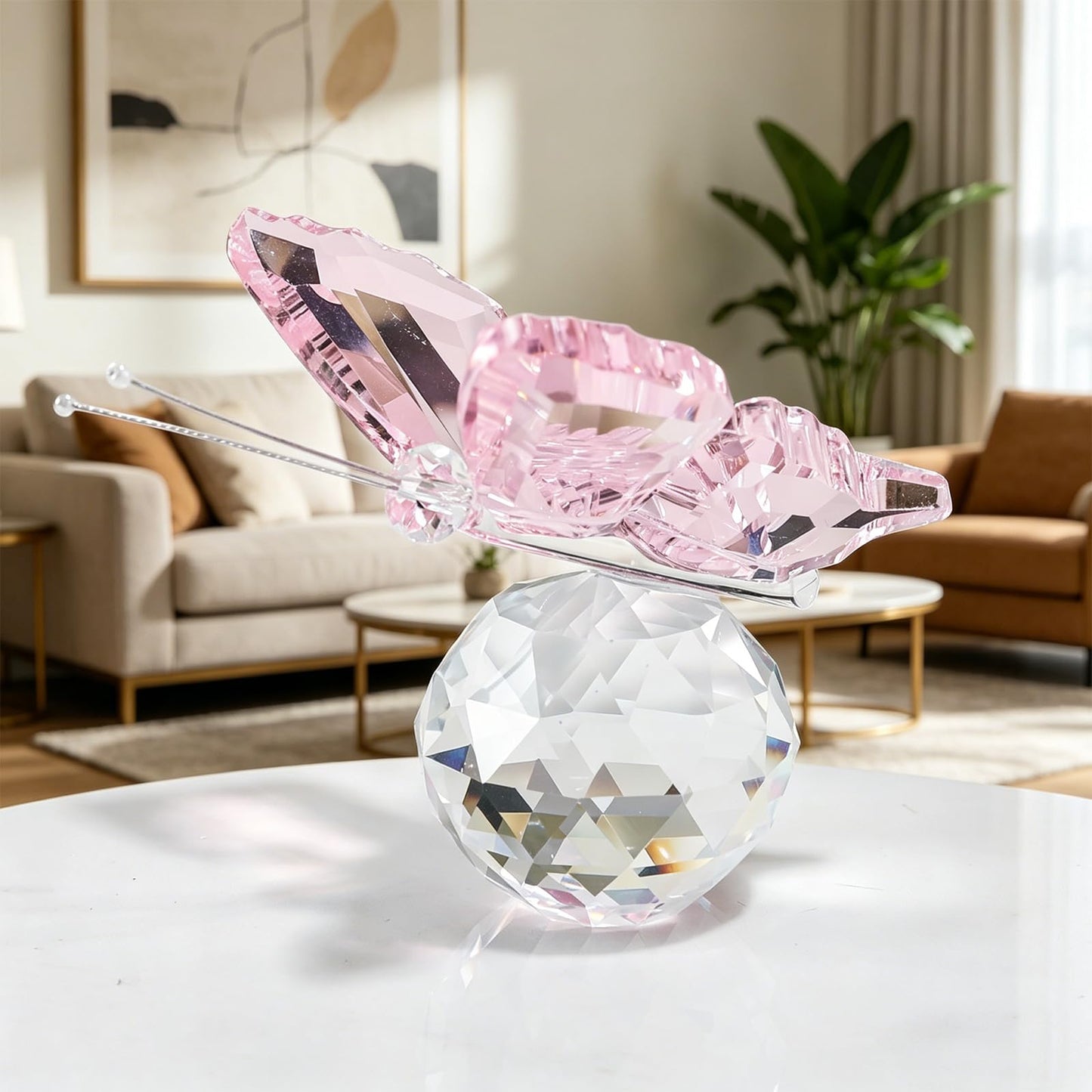 MysticGlitz Pink K9 Crystal Butterfly Figurine with Faceted Base, 2.4×1.8in Decor Paperweight Ornament, Collectible Glass Butterfly Statue, Home Decor & Gift for Women Butterfly Lovers
