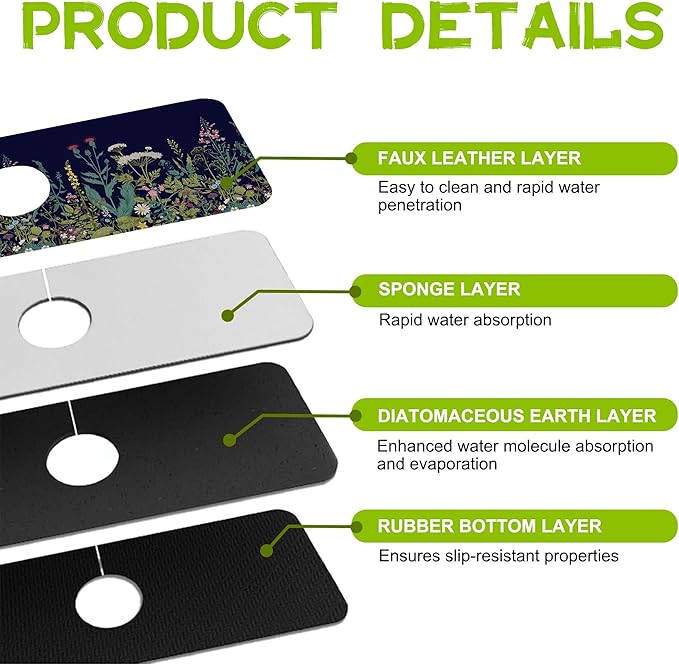 Kitchen Sink Splash Guard Faucet Mat Super Absorbent Fast Drying Mat Guard