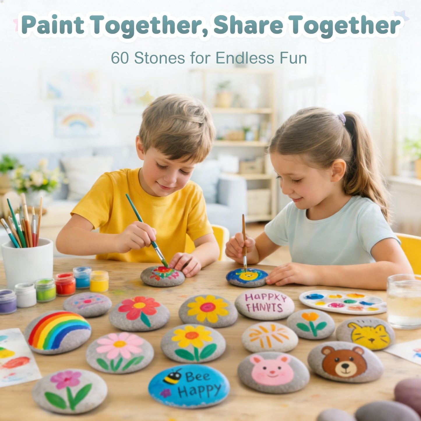 Rokraft 60 PCS Medium-Large 2.10-4.10" Smooth Natural River Rocks for Painting, Mixed Size Flat Painting Rocks for Classroom Projects, Group Crafts & Kids Art Activities