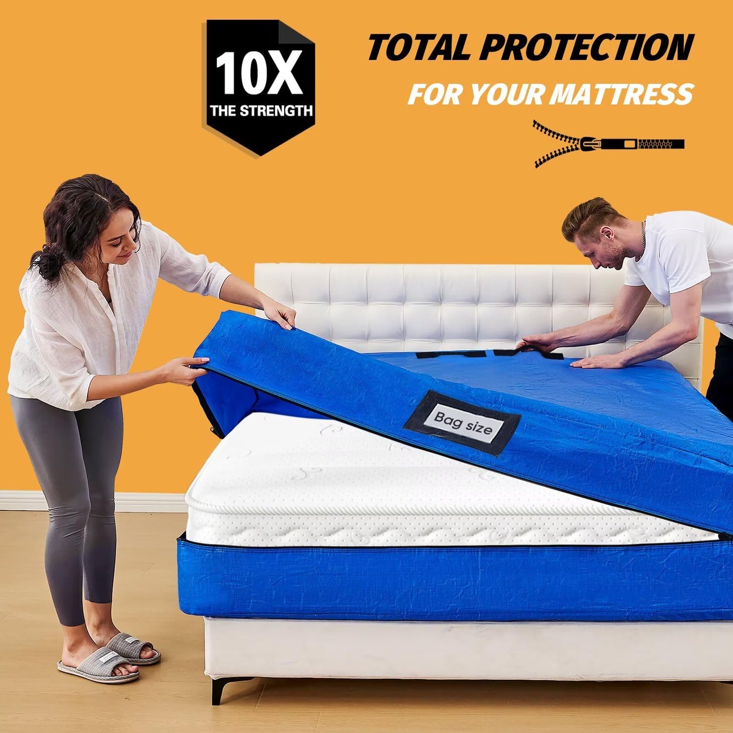 BETU Mattress Bags for Moving, Mattress Protector Waterproof Mattress Cover Queen Size Storage Bags with 8 Heavy-Duty Handles and Zipper for Bed Extra Thick Large Reusable (82"x62"x15" Blue)