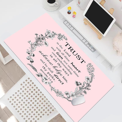 EOBTAIN Pink Large Mouse Pad Bible Verse Keyboard Mat 31.5x15.7 Inch Scripture XXL Extended Desk Mat Smooth Non-Slip Rubber Mousepad Relaxing Spiritual Desk Accessories for Office Home