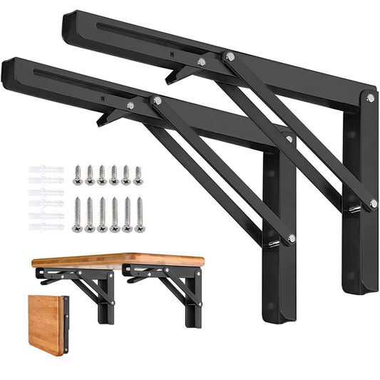 Folding Shelf Brackets - 24 Inch 2 Pcs Heavy Duty Metal Collapsible Triangle Shelf Bracket, DIY Wall Mounted Shelf Bracket, Space Saving for Bench Table