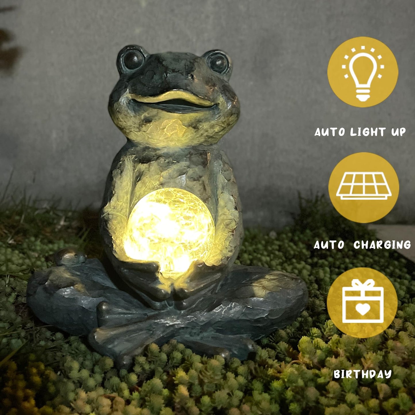 Brilliant Prospect Zen Yoga Frog Garden Statue, Outdoor Decor, Solar Patio Garden Sculpture Ornament, Frog Figurine Lamp Light, Meditation Frog Gift Ideas for Women