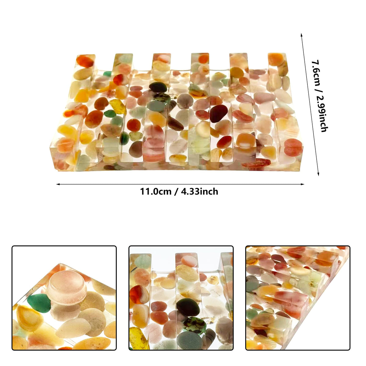 vinsiora Self Draining Soap Dish for Shower, Colorful Resin Bar Soap Holder with Double Drainage Ridges, Yuhua Stone Rectangular Soap Saver Tray for Bathroom Sink Kitchen Countertop