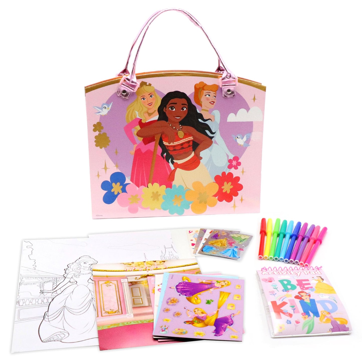Disney Princess Activity Tote – Ultimate Princess Adventure Bag with Coloring Books, Stickers, Crayons & Games – Travel-Friendly Art Set for Girls Ages 3+ – Great Gift for Creative Play