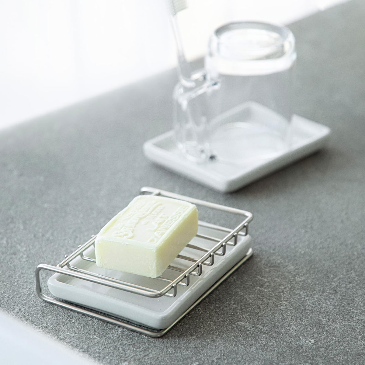 Shimoyama Stainless Steel Soap Dish with Drip Tray for Bathroom Sink, Kitchen and Shower - Quick Drying Soap Holder Keeps Counter Clean and Organized