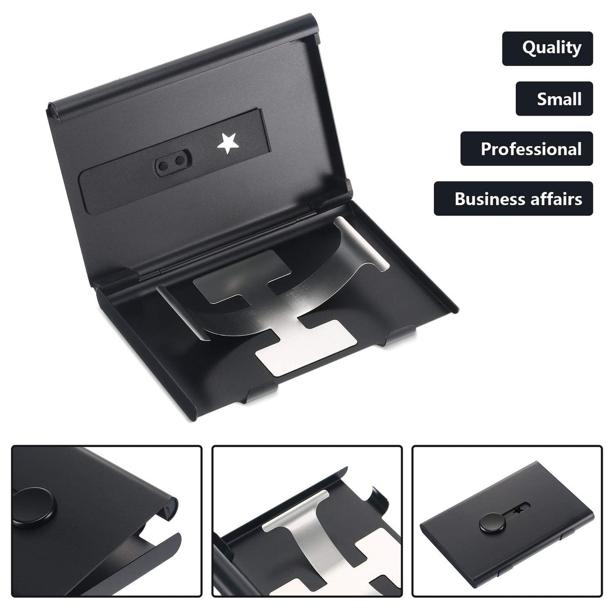 Tatuo 2 Pcs Black/blue 2 Pack Thumb Drive Business Card Holder Stainless Steel Business name Card Case Portable Slide Out name holder Wallet Nice Design pocket for Men and Women