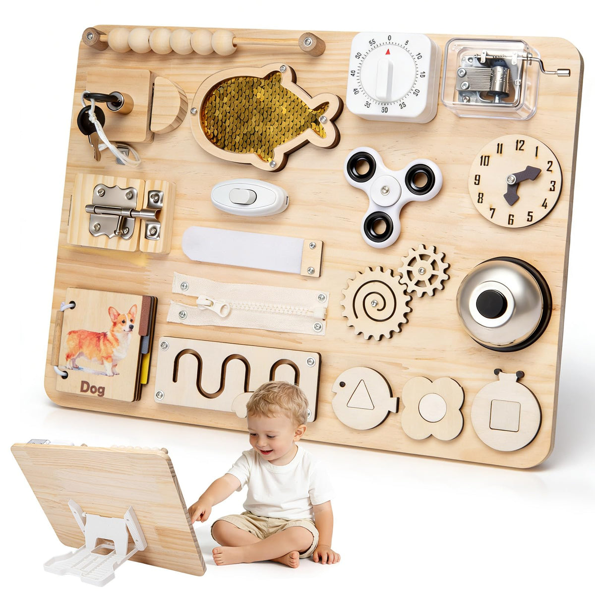 GNAYUIJ Montessori Large Busy Board for 1 2 3 4,Wooden Sensory Activity Toys,Fine Motor Skills & Early Learning for Toddler Baby Boys Girls Gifts for ADHD & Autistic Kids Children