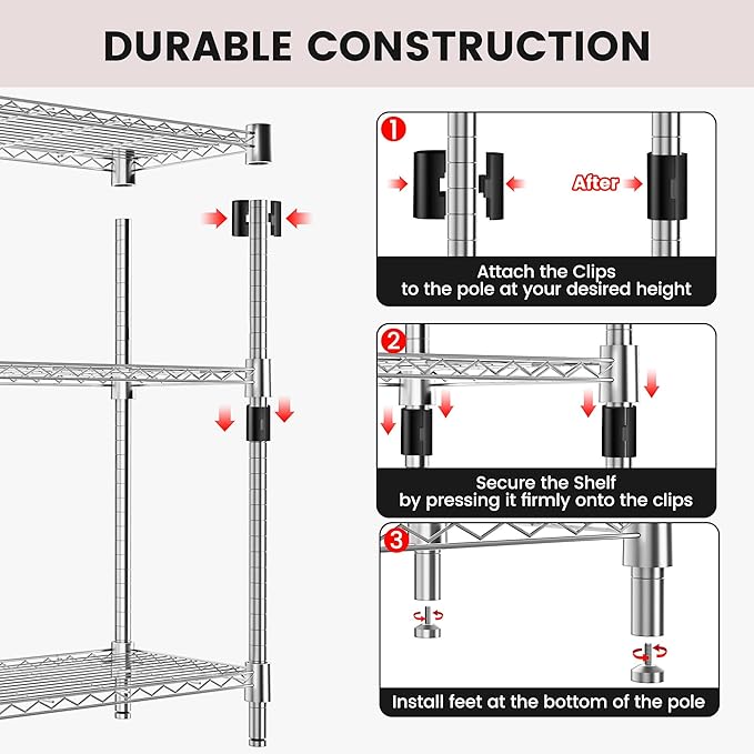 Xcity Storage Shelves, 5 Tier Heavy Duty Metal Shelving Unit, 2000 LBS Capacity Adjustable Steel Wire Shelf Organizer for Pantry, Kitchen, Garage, 14" D x 30" W x 60" H, Chrome