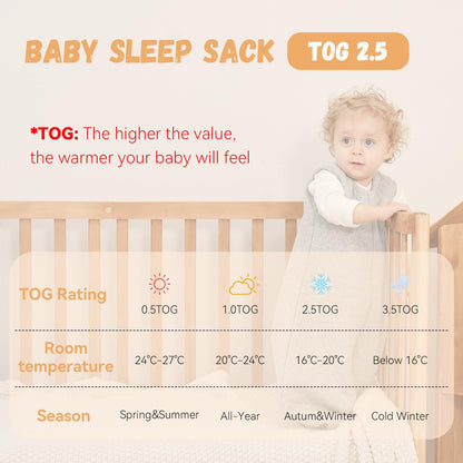 Yoofoss Baby Sleeping Bag 2.5 Tog - 6-12 Months Winter Sleeping Bag Baby 100% Organic Cotton Sleep Sack for Newbron Infant Toddler Quilted Warm Soft