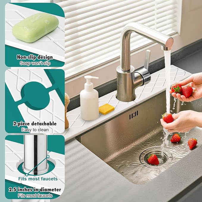 23.6 Inch Stone Faucet Mat for Kitchen Sink, Diatomite Absorbent Fast Drying