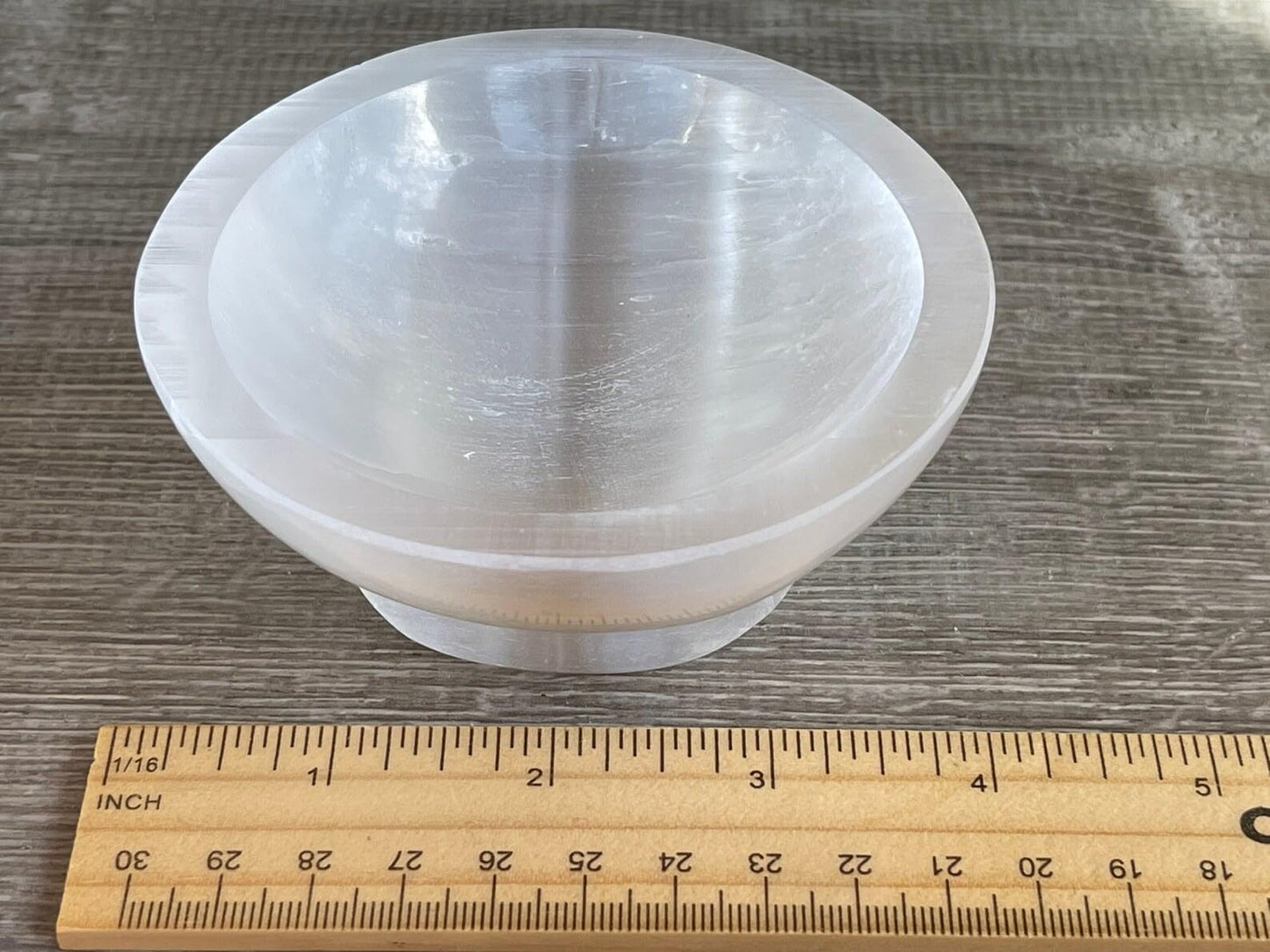 GAF TREASURES Gemstone Carved - 4" Diameter Selenite Crystal Polished Charging Bowl With Pedestal, Selenite Bowl On Stand