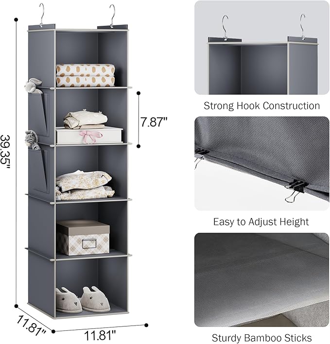 YOUDENOVA Hanging Closet Organizer, 5-Shelf Closet Hanging Storage Shelves