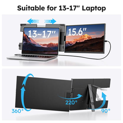 Laptop Screen Extender, 14" FHD 1200P IPS External Portable Monitor for Laptop, Plug & Play Dual Screen Monitor for 14"-17" Laptops, Compatible with Mac, Wins, Chrome, Android, Dex