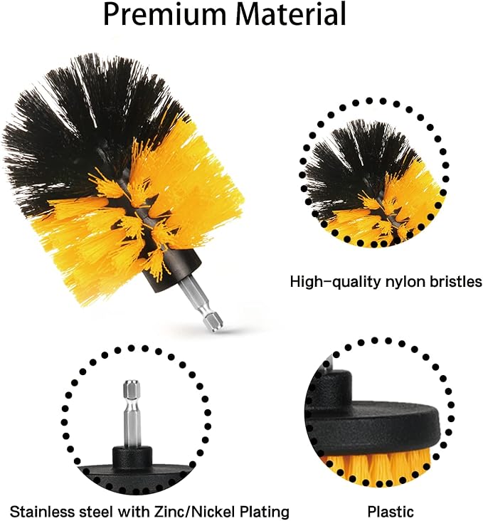 Drill Brush Attachment Set, 7 Pack 1/4in Power Scrubber Brush + Extend Long Rod