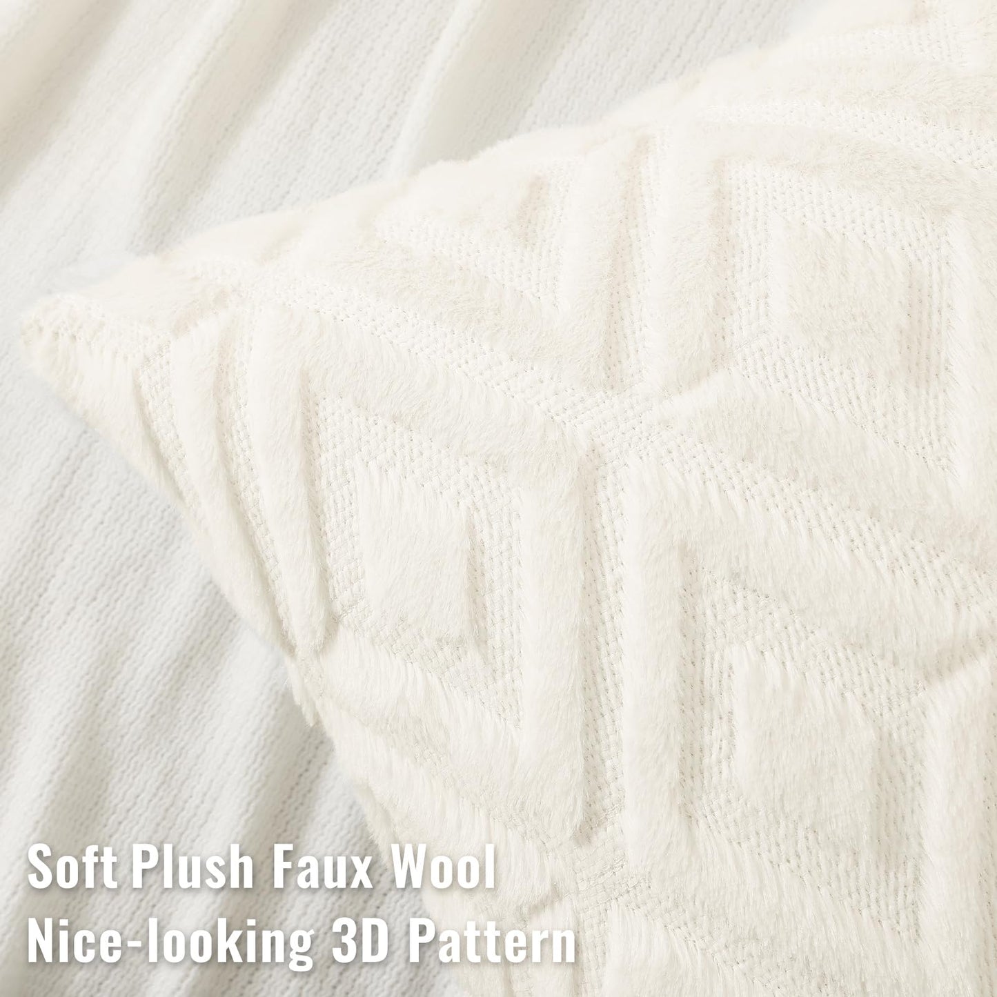 decorUhome Christmas Couch Throw Pillow Covers 18x18 Set of 2, Decorative Soft Plush Faux Wool Neutral Accent Pillow Covers for Bed Sofa Living Room, Cream White