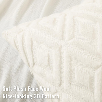 decorUhome Christmas Couch Throw Pillow Covers 18x18 Set of 2, Decorative Soft Plush Faux Wool Neutral Accent Pillow Covers for Bed Sofa Living Room, Cream White