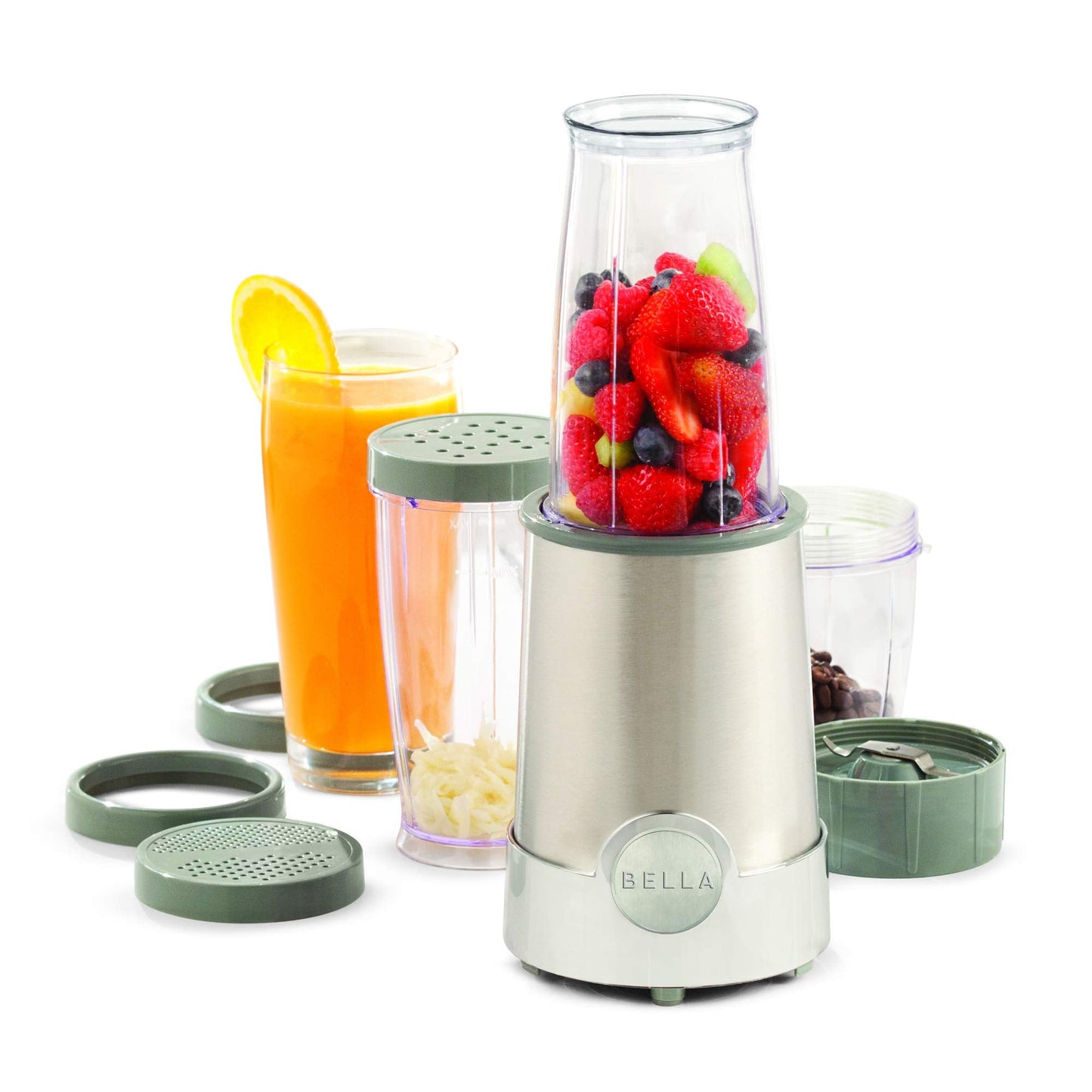 bella 6 Pcs Portable Rocket Blender, Juicer & Smoothie Maker, Press & Twist Design, EverGood™ & BPA Free Dishwasher Safe Parts, 4 Tip Stainless Steel Blade, Cord Wrap, 240 Watt Motor, Oatmilk