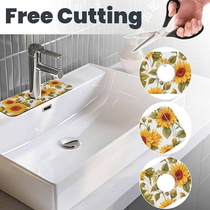 Kitchen Faucet Mat 15 x 5.5 Inch Sunflowers Faucet Draining Mat Absorbent