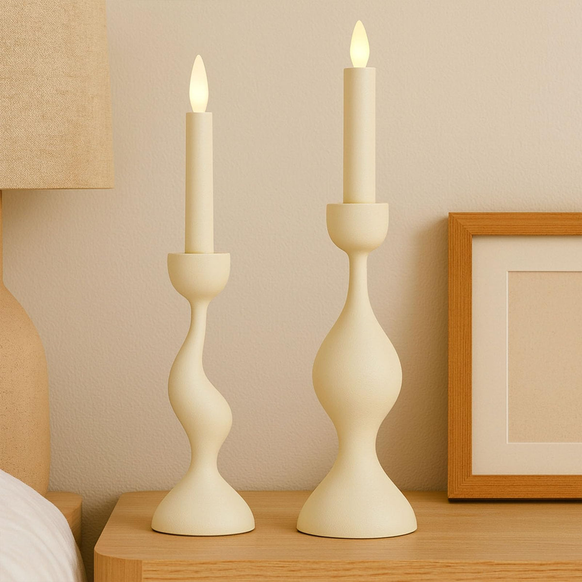 Smtyle Ivory Tapered Candlestick Holders Cast Aluminum Candle Stick Holders Set of 2 for Taper Candles,Home Decor, Dining Table or Mantel