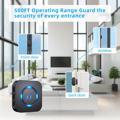 SanJie Wireless Door Chime Sensor, When Door Opens, Entry Alarm for Business/Home/Kids, 5 Adjustable Volume Ringer Alert 2 Sensors + 1 Receivers, 500 FT Range,26 Chimes