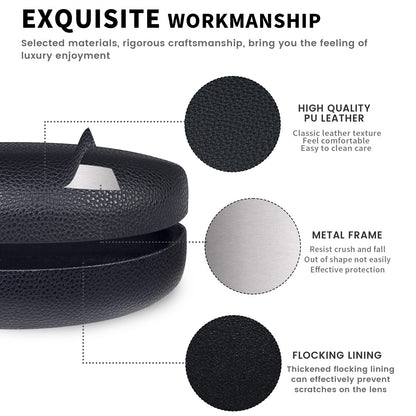 molshine Hard Shell Sunglasses Case,Classic Large Glasses Case with Cleaning Cloth and Pouch for Women Men Travel(Black)