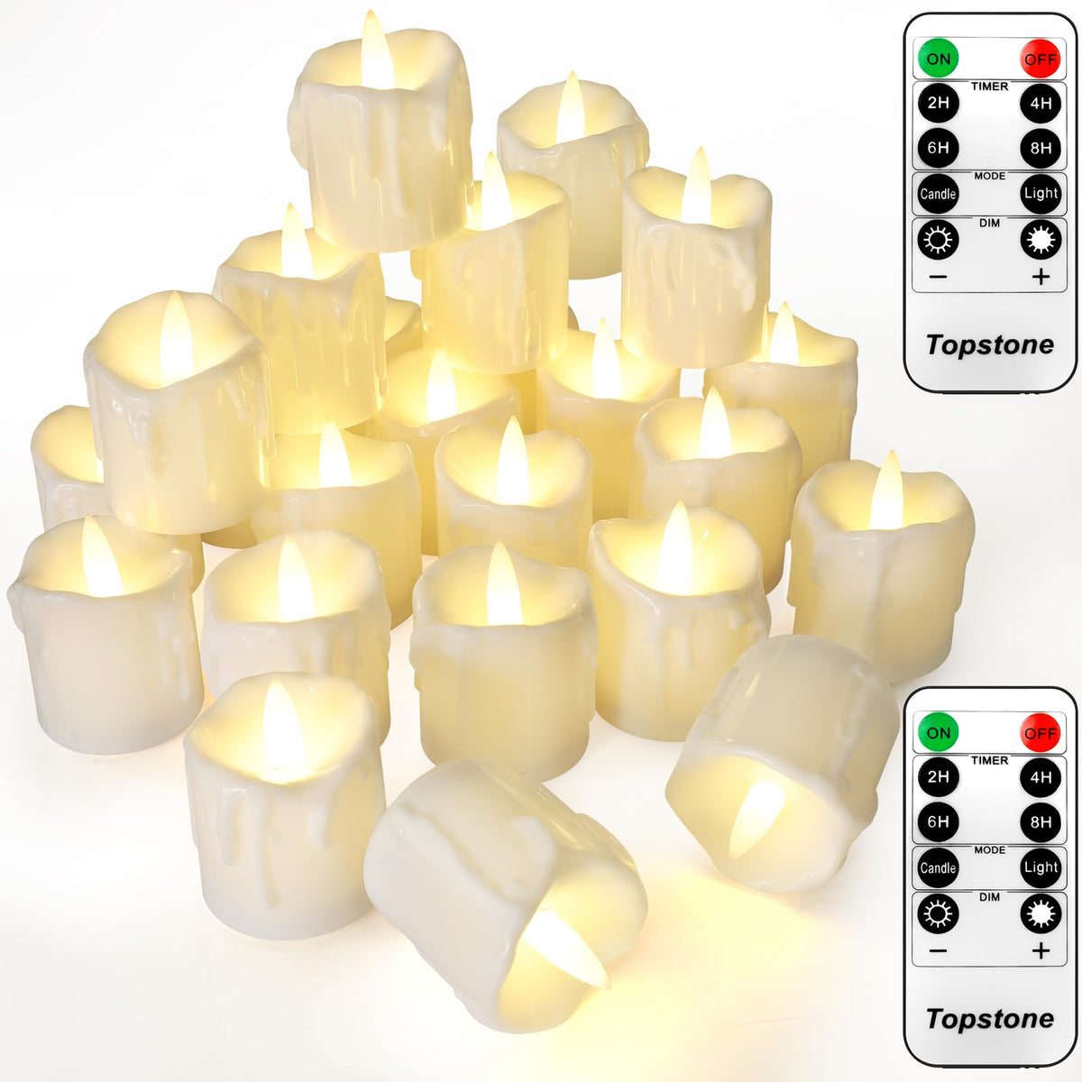Topstone Flameless Candles with Remote Control，Battery Operated LED Candles with Timer & Dimmable Function, Realistic Wax Dripping Design, Perfect for Home Decor, Wedding, Christmas Decorations (24)