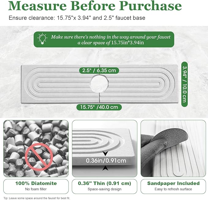 Stone Drying Mat for Kitchen Faucet: Diatomite Stone Drying Tray