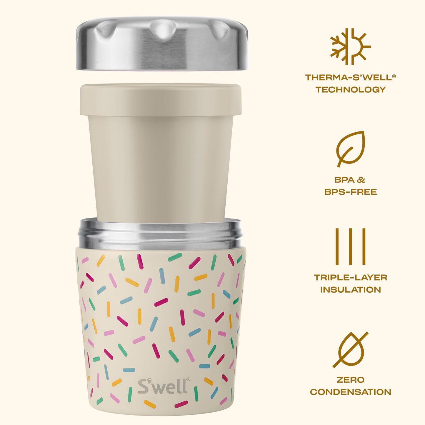 S'well Stainless Steel Ice Cream Chiller, 16oz, Sweet Sprinkle, Triple Layered Vacuum Insulated Container Keeps Ice Cream Frozen For Up To Four Hours, BPA Free