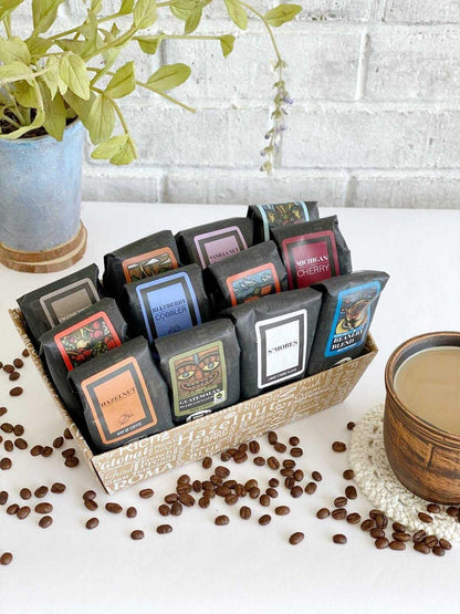 Indulgent Coffee Selection Gift Box | 100% Specialty Arabica Coffee | 12 Sample Bags of Medium Roast Ground Coffee
