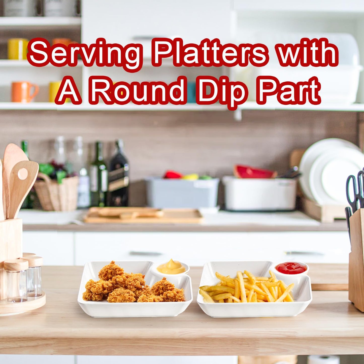 Lawei 10Pcs Chips and Dip Plates, Plastic Serving Platter Set Dumpling Plate with Dipping Saucer, White Divided Snack Serving Dishes for Appetizer, Sushi, Taco Salsa, Charcuterie, Reusable