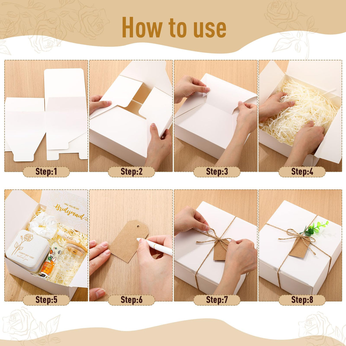 Teenyyou 60 Pcs Bridesmaid Proposal Gifts Bridesmaid Box Set Maid of Honor Gift Wedding Bridal Shower Include Jewelry Box Glass Cup Scrunchies Hair Knotted Bracelets Hand Cream Lip Balm Cards(White)