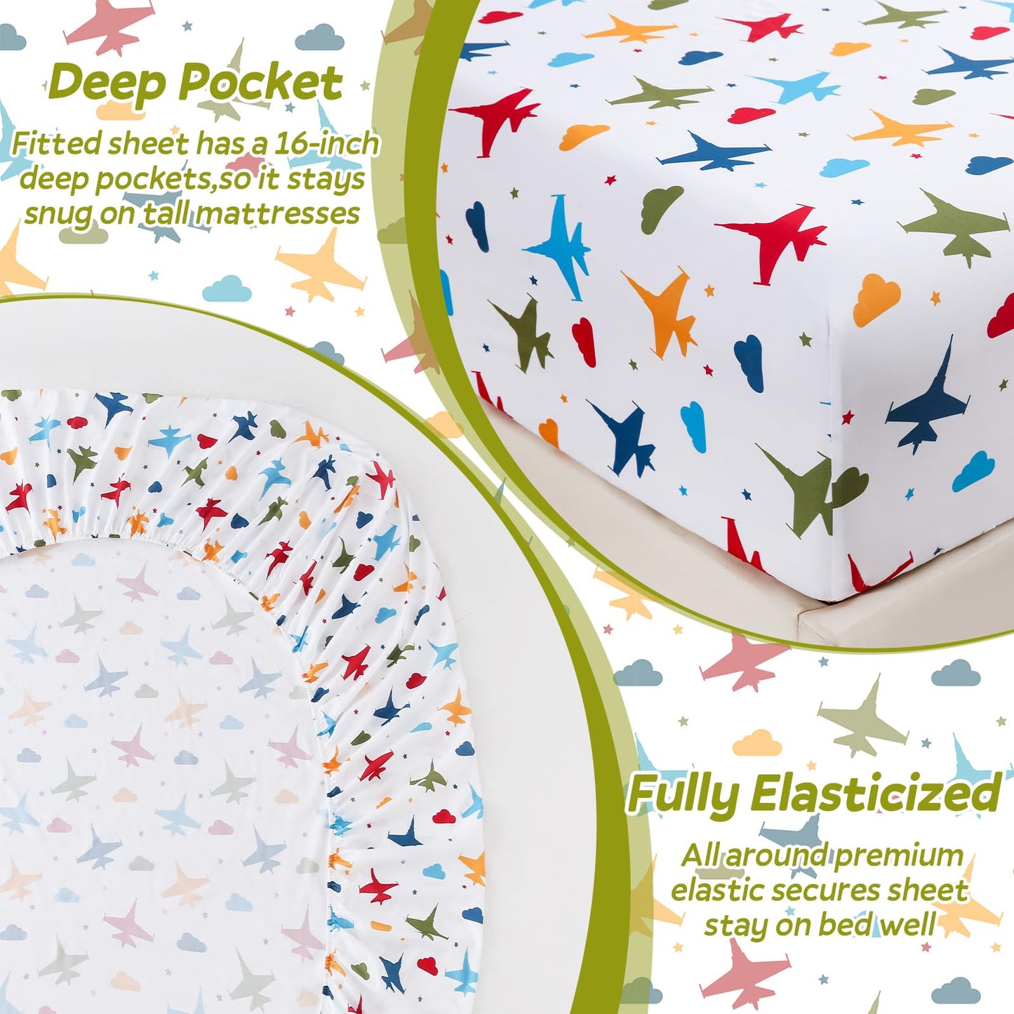 ChicView Twin Sheet Set Kids,3 Pieces Breathable Soft Microfiber Bedsheets for Child Boys Girls, Anti Pilling Deep Pockets Easy Care Bed Sheets, Aircraft