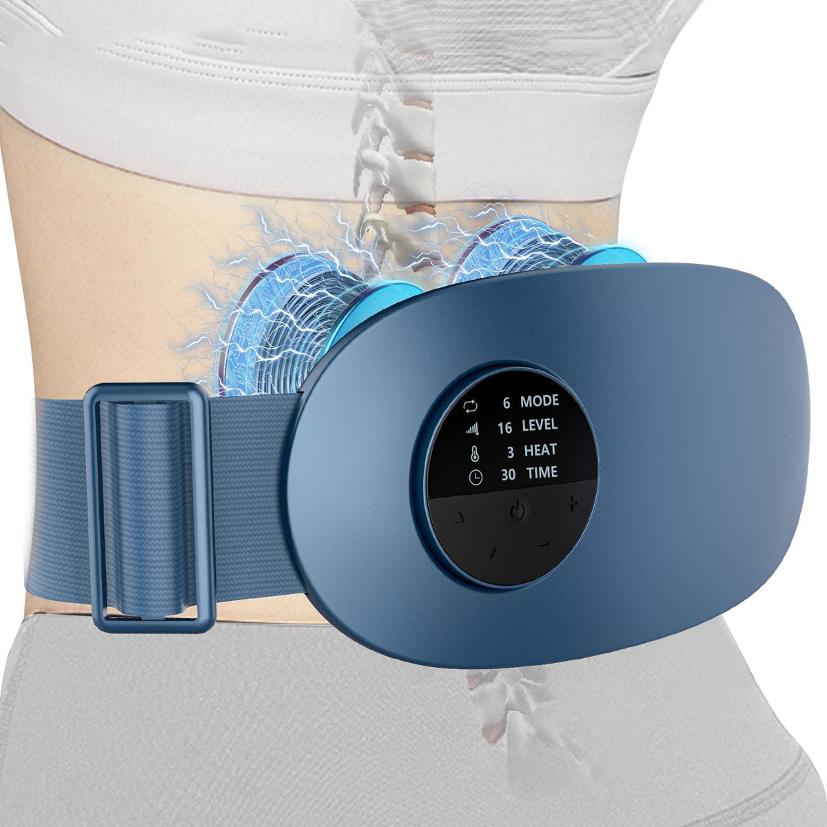 FWV Back Massager with Heat,Portable Cordless Heating Pad for Back Pain Relief Deep Tissue,Heated Lower Massager with 6 Modes&16 Levels,USB Heat Back Massage Tool Blue