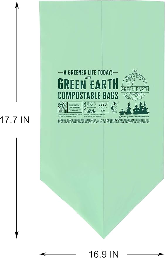 Green Earth Compostable Small Kitchen Food Scrap Trash Bags, Compost Bin
