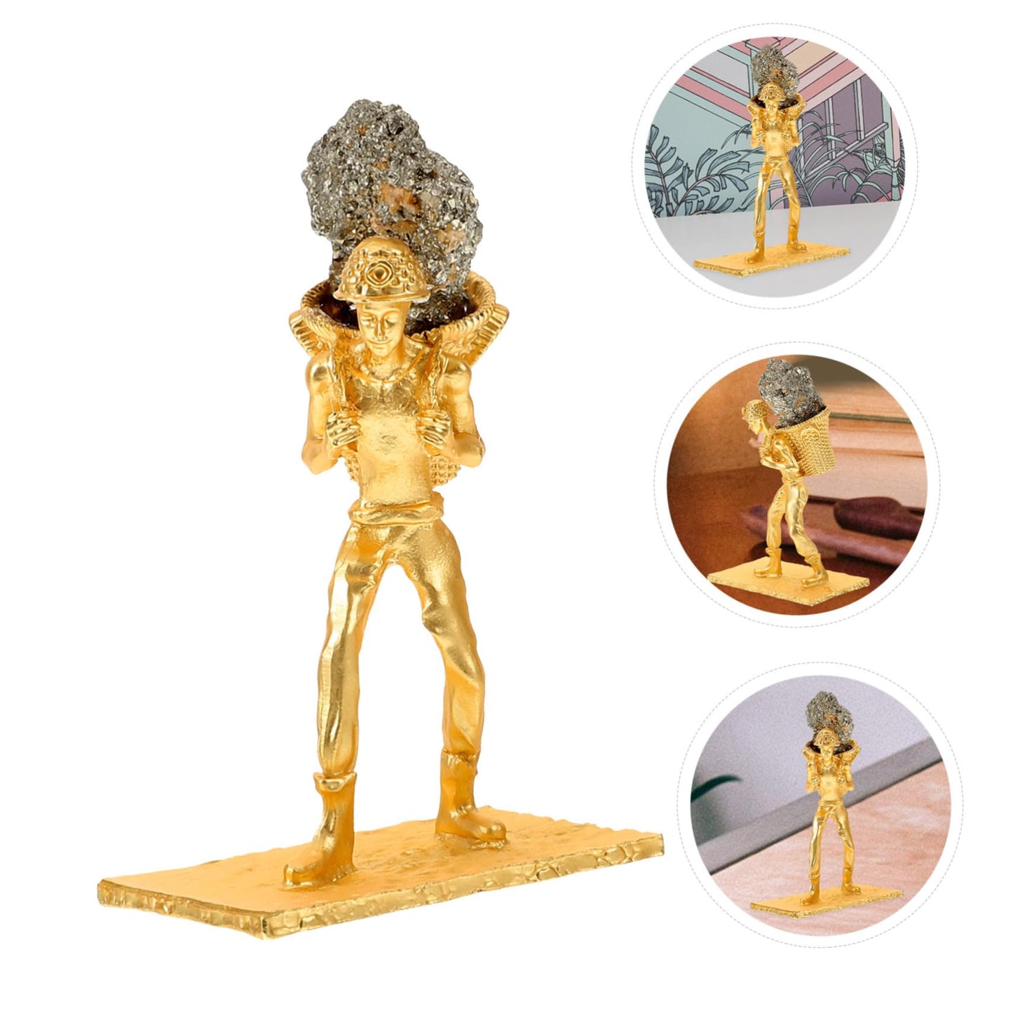 IMIKEYA Natural Pyrite Miner Figurine Unique Irregular Stone Ornament for Home and Office Decor Delicate Mineral Statue for Desktop Decoration and Collection
