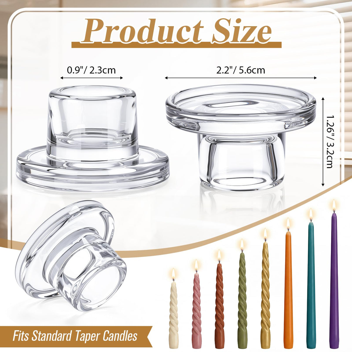 Ferrochef 36 Pcs Glass Tapered Candlestick Holders Bulk Clear Short Taper Candle Holders Small Glass Candle Base for Table Centerpieces Wedding Christmas Advent Party Decoration