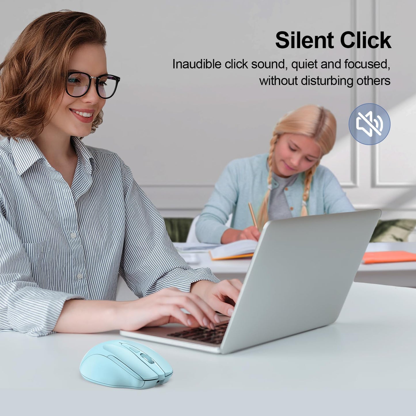 TECKNET Wireless Mouse (BT5.0/3.0 & 2.4G) Rechargeable 4800 DPI Silent USB A & Bluetooth Mouse 6 Buttons, Wide Compatibility - Grey