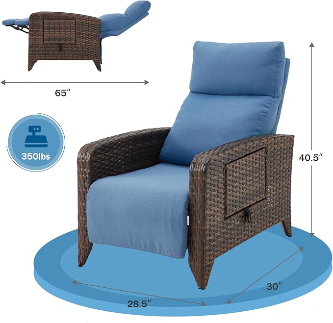 Outdoor Recliner Chairs Set of 2 Reclining Patio Chairs with Adjustable Back and Extended Footrest Wicker Rattan Recliner Chairs with Flip Table and Removable Cushion