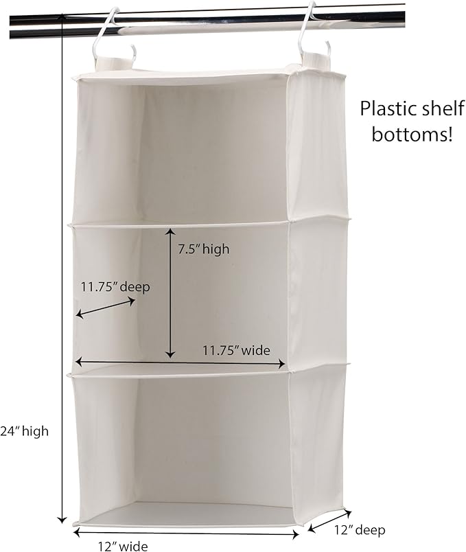 Household Essentials 311342 Hanging Closet Organizer | 3 Pocket Shelves |