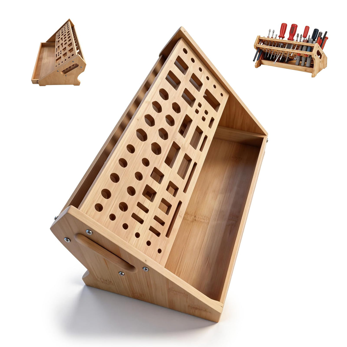 Bamboo Screwdriver Organizer, Multi-Purpose Tool Holder with Drawer, Wooden Screwdriver Storage Rack for Screwdrivers, Pliers, Wrenches, Hand Tools