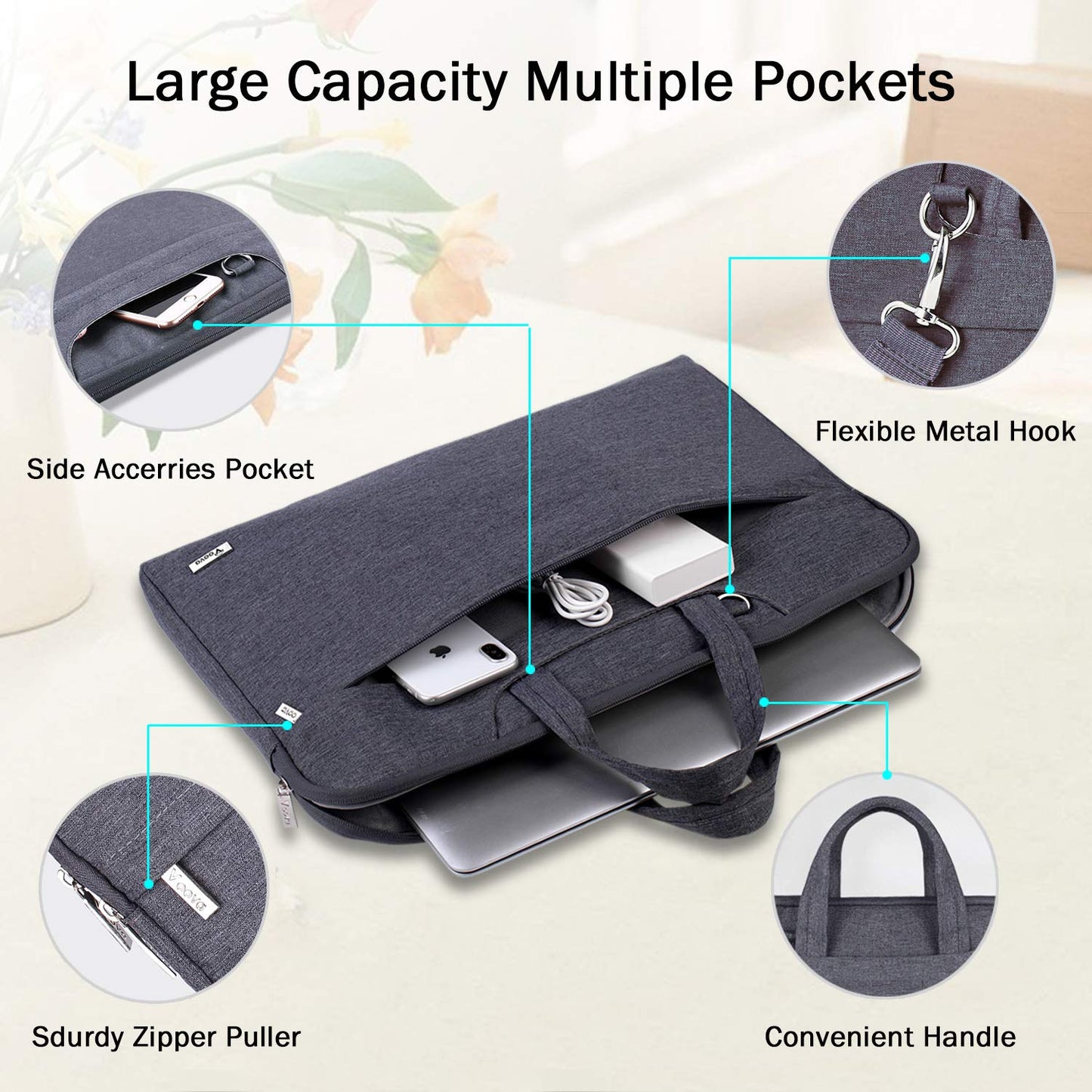 Voova Laptop Bag Case 15.6 Inch Compatible with MacBook Pro 15/16, MacBook Air 15 M2/M3/M4, 15-16” HP Acer Lenovo Dell Asus, Waterproof Computer Sleeve Cover with Shoulder Straps & Handle, Grey
