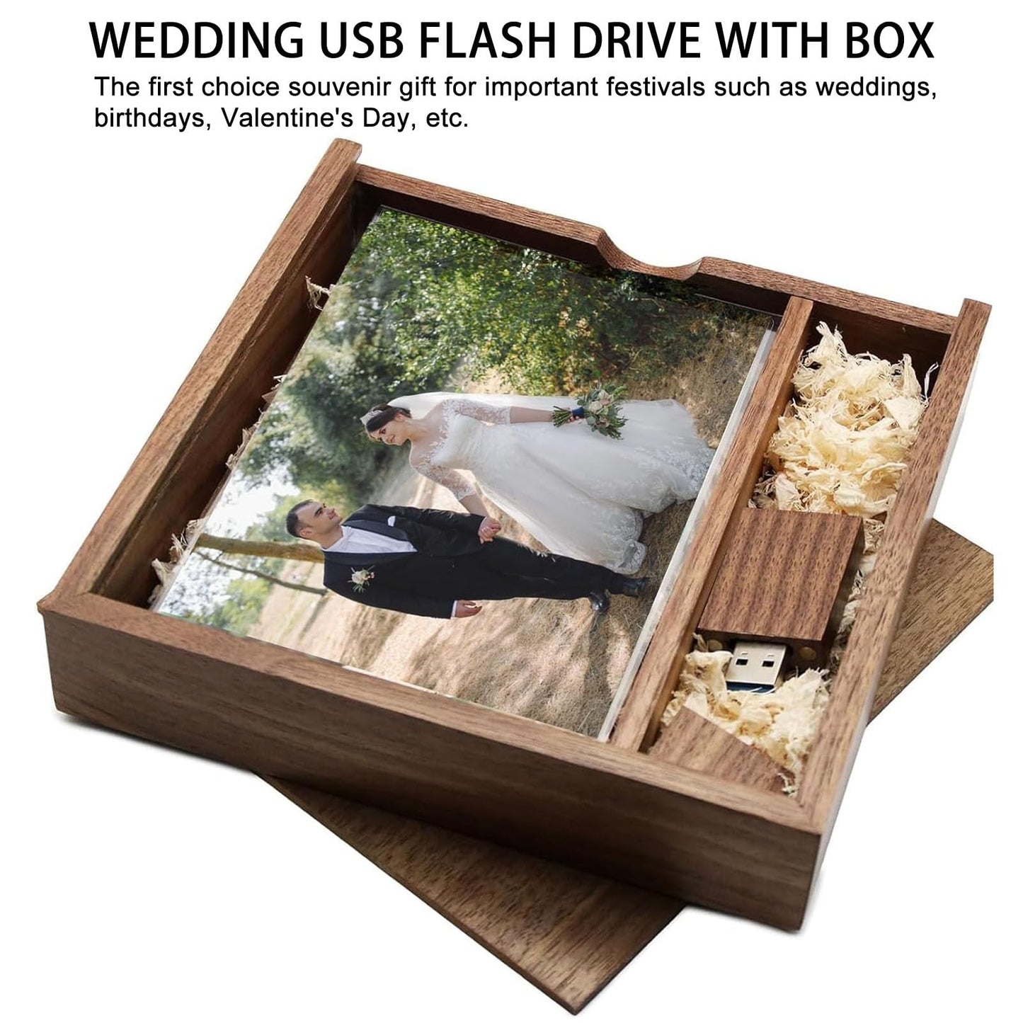 32GB USB 3.0 Wedding USB Flash Drive with Wooden Gift Box TATMOHIK Wood Thumb Drive for Storing Photos Walnut Wooden Jump Drive for Keepsakes for Anniversary/Birthday/Photographer/Wedding