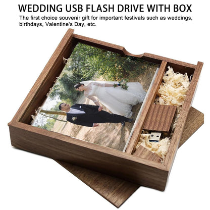 32GB USB 3.0 Wedding USB Flash Drive with Wooden Gift Box TATMOHIK Wood Thumb Drive for Storing Photos Walnut Wooden Jump Drive for Keepsakes for Anniversary/Birthday/Photographer/Wedding