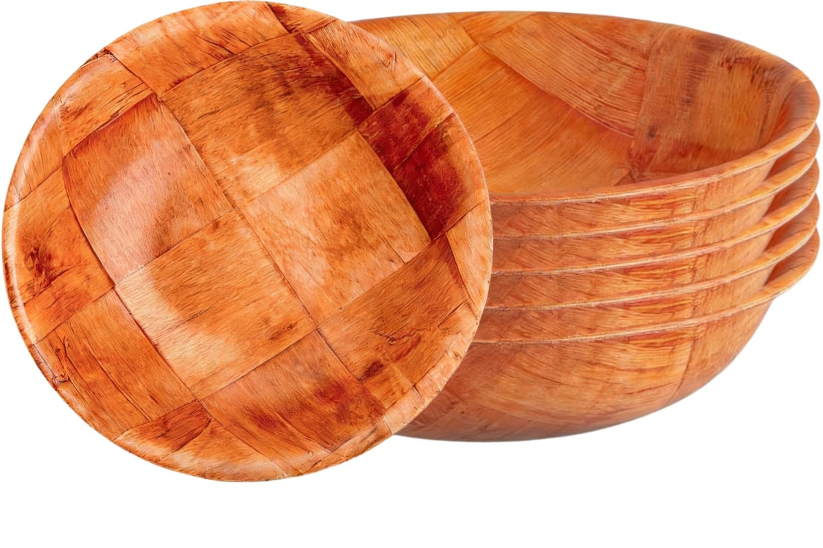 Aylbcz Woven Wood Salad Bowls, 6-Inch, Set of 6
