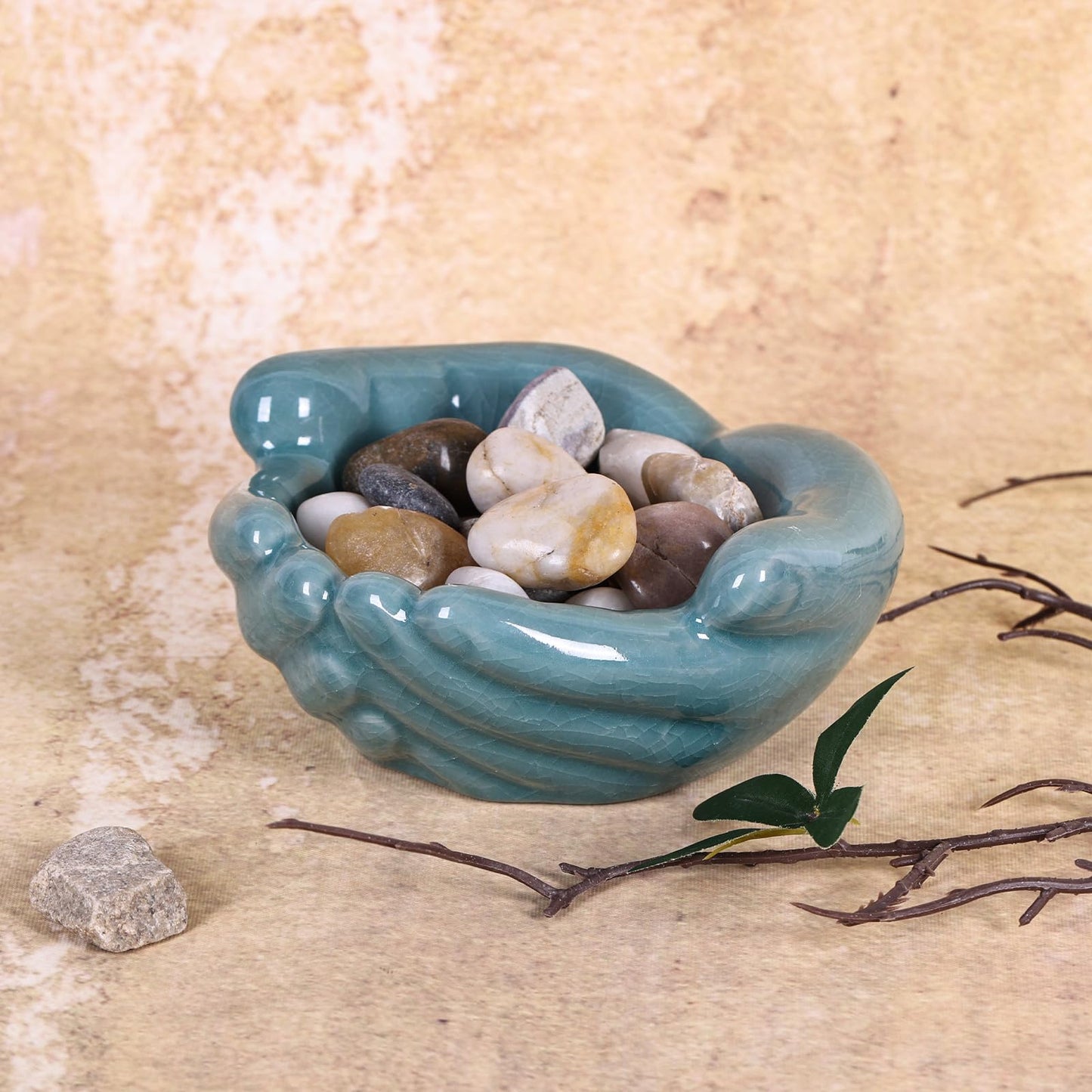 oliruim Ceramic Hands Bowl Dish Sculpture, Giving Hands Candy Holder for Succulent Planter, Crystal Rock Holder, Office, Keys Bowl for Entryway Table (Blue)